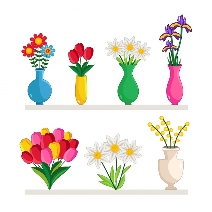 Vector vases of flowers set