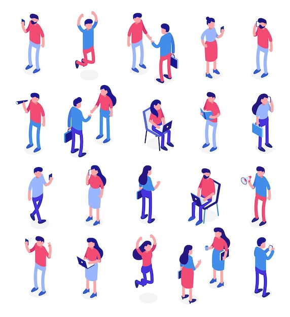 Vector a vast assortment of isometric illustrations showcasing diverse male and female characters vector