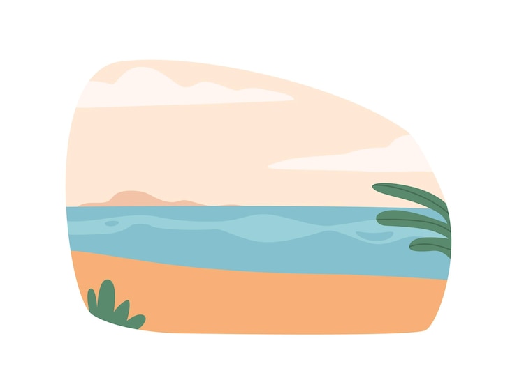 Vector vast and serene the sea beach horizon stretches endlessly merging the azure sky with the shimmering waters