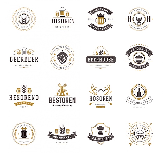 Vastgestelde emblemen van bieremblemen en uitstekende de stijlillustratie van etiketten.