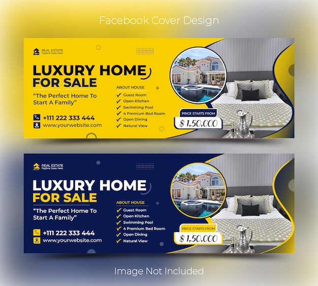 Vastgoed luxe huis facebook cover banner sjabloonontwerp