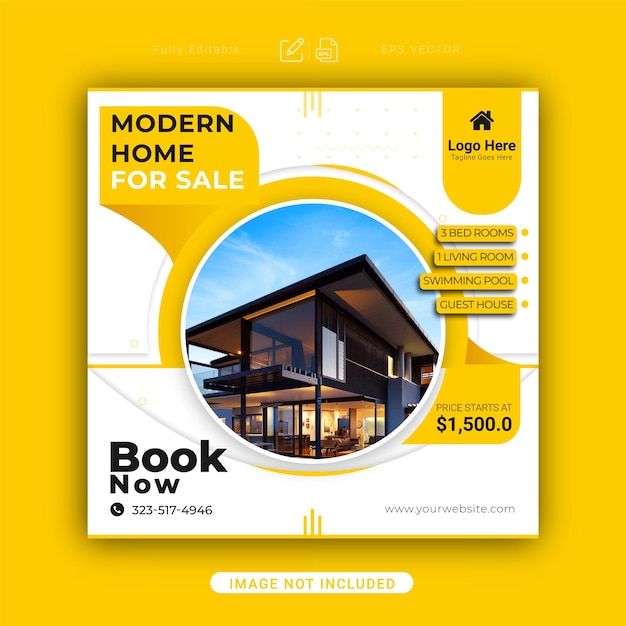 Vastgoed modern huis verkoop social media banner of Instagram post ontwerpsjabloon