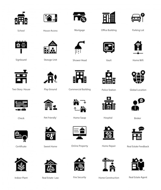 Vastgoedbeleggingen Glyph Icons Set