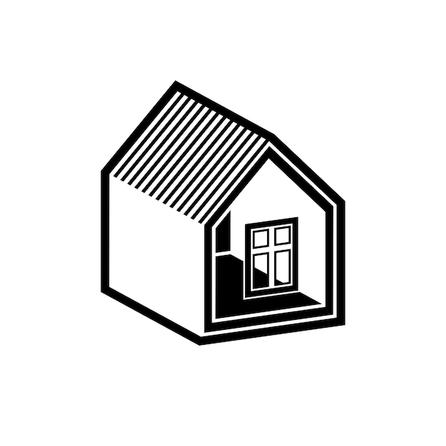 Vastgoedontwikkelaar conceptuele zaken vector pictogram, onroerend goed embleem. Gebouw modellering en engineering projecten abstract symbool. Eenvoudig huis.