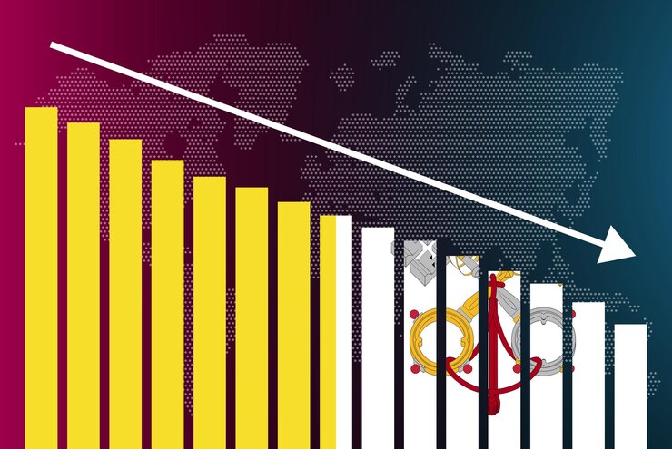 Vector vatican bar chart graph decreasing values crisis and downgrade news banner fail and decrease