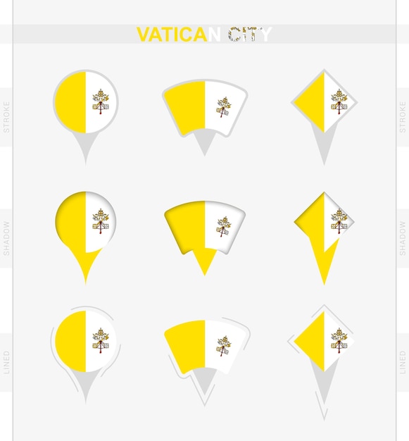 Bandiera della città del vaticano set di icone di posizione della bandiera della città del vaticano