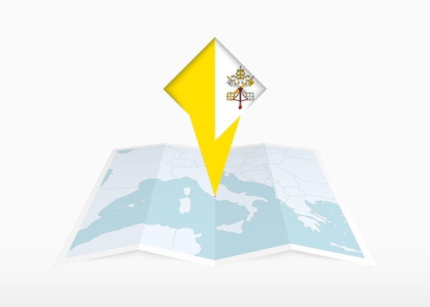 Vatican City is depicted on a folded paper map and pinned location marker with flag of Vatican City