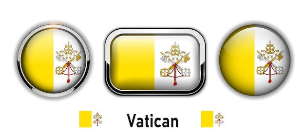 Vatican flag buttons 3d shiny vector icons