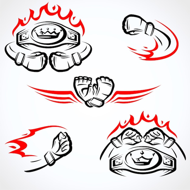 Vecht mma icon set. verzamelelement gevecht. vector