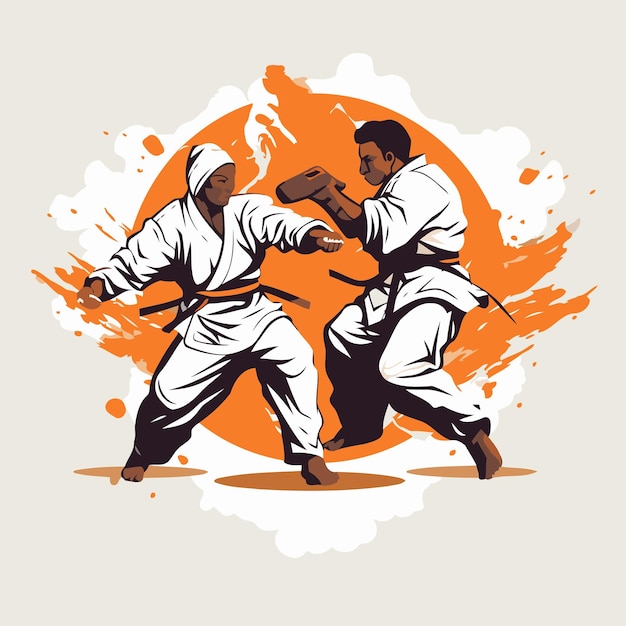 Vechtkunsten Twee karate vechters vechten vector illustratie