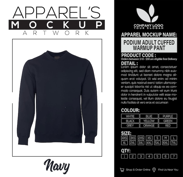 Vector veck sweat navy kleding mockup kunstwerk