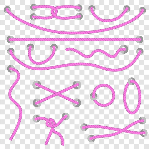 Vector vector 13 different style pink rope out from hole, at transparent effect background