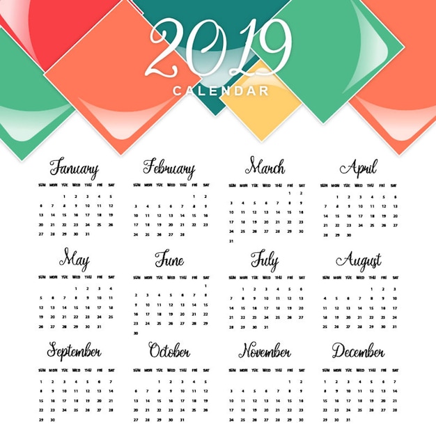 Vettore vector 2019 calendar