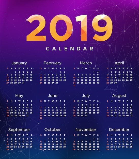 Vector of 2019 new year calendar template