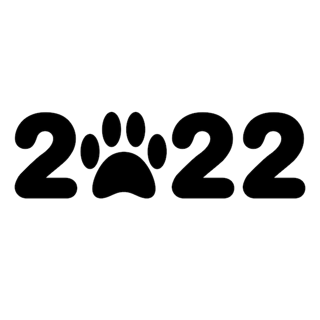 Vector 2022 nieuwjaarstekst met tijgerpoot die op witte achtergrond wordt geïsoleerd