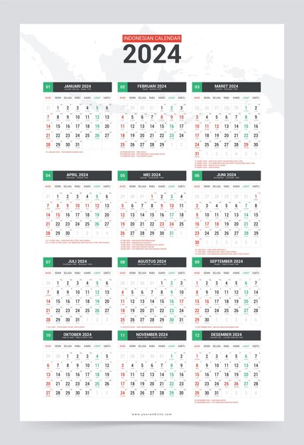 Vector vector 2024 calendar calendar design indonesian version