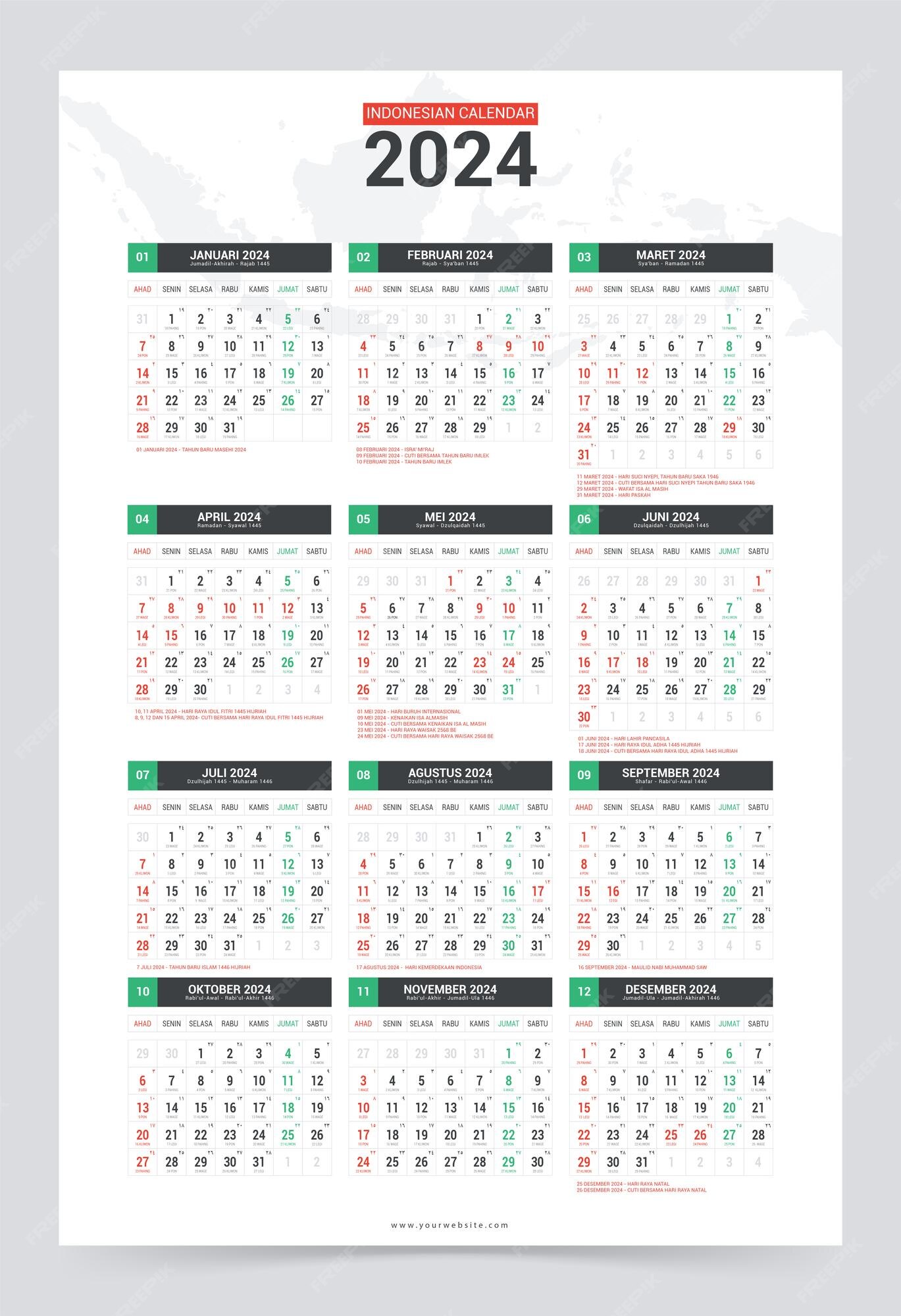 Premium Vector Vector 2024 calendar calendar design indonesian version