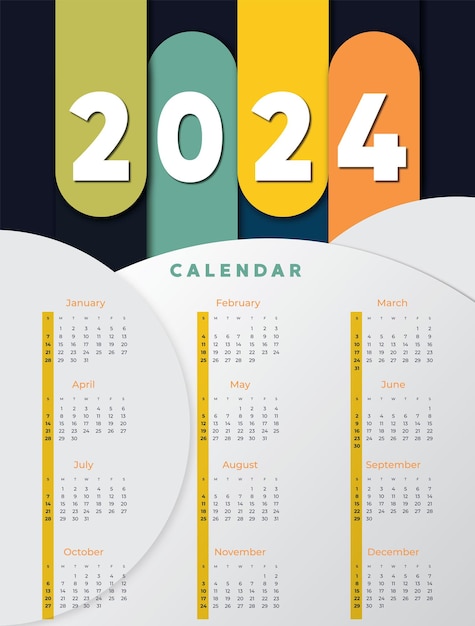 Modello di progettazione del calendario vettoriale per il 2024 parete design moderno del calendario per il nuovo anno in stile aziendale