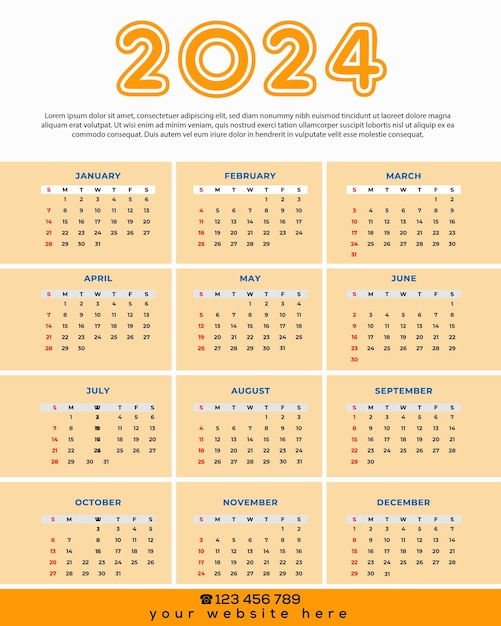 Calendario 2024 Modello Semplice Calendario Minimo Vector Planner 2024 AFA