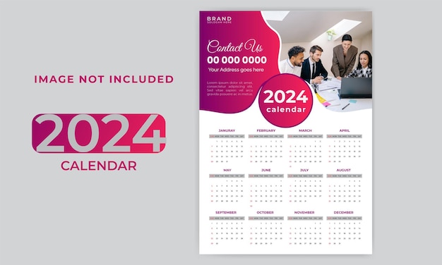 vector 2024 new year clean calendar template