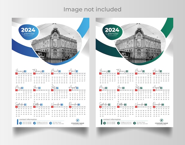 Vettore modello di calendario a parete vettoriale per il 2024