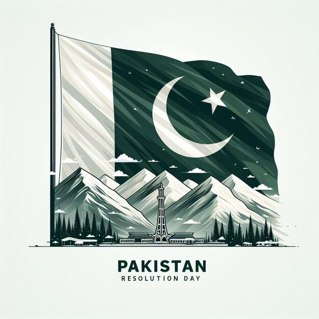 Vector vector of 23 march pakistan day with pakistan flag and minarepakistan tradmark