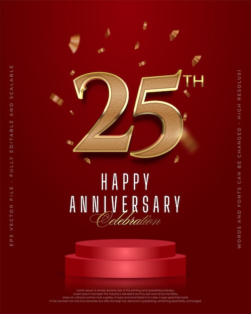 Vector 25th birthday with editable numbers and luxury decoration ornament