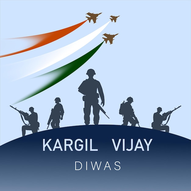 Вектор Концепция дизайна vector 26th july kargil vijay diwas с индийским флагом и армейским сообщением в социальных сетях