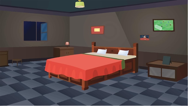 Vector vector 2d village room inside poor room interior illustration