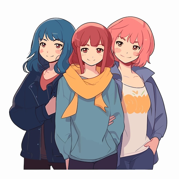 Vector of 3 anime girls friends