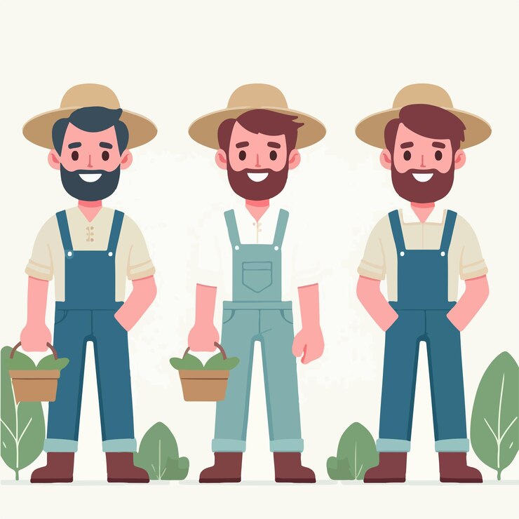 Vector 터 3은 평평한 디자인 스타일의 즐거운 농부 캐릭터입니다.