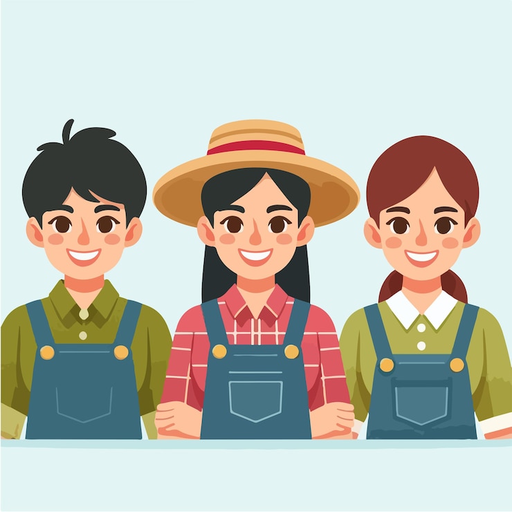 Vector 터 3은 평평한 디자인 스타일의 즐거운 농부 캐릭터입니다.