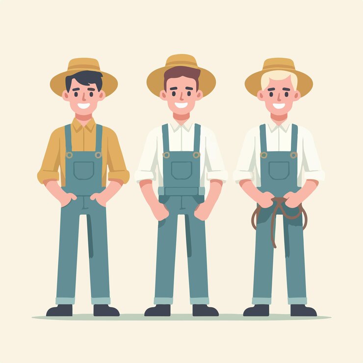 Vector 터 3은 평평한 디자인 스타일의 즐거운 농부 캐릭터입니다.