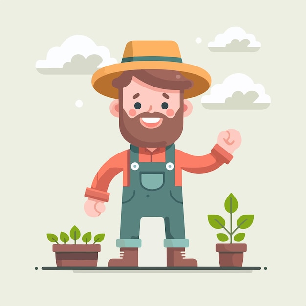 Vector 3 cheerful farmer characters with flat design style