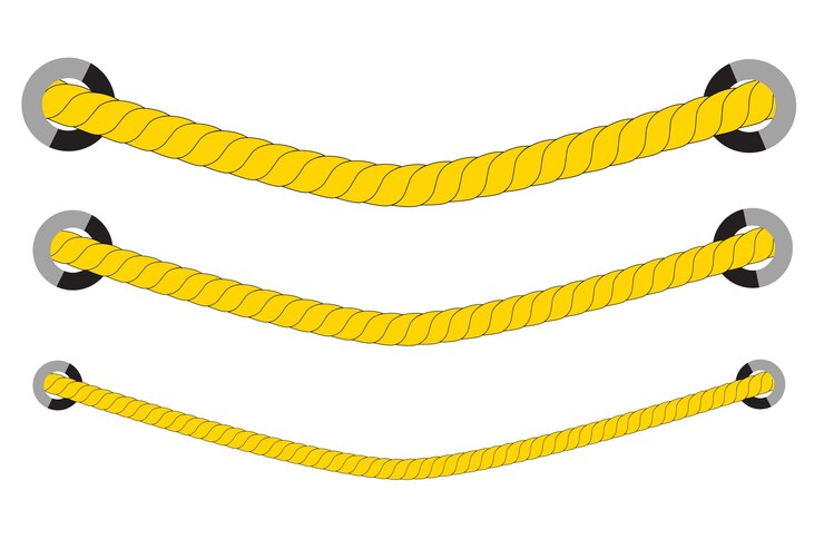 Vector vector 3 different size brown hanging rope rope out from hole, isolated on white