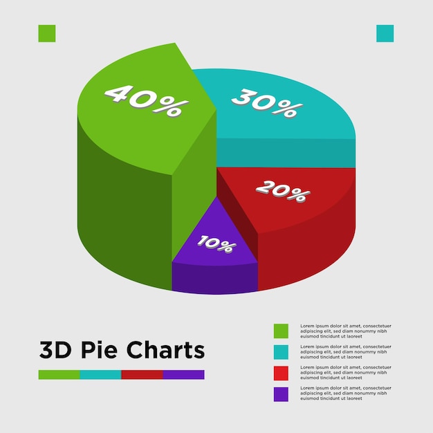 Diagramma grafico a torta vettoriale a 3 dimensioni, vettore di presentazione moderno per le aziende