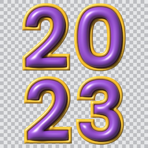 Vector 3d 2023 purple numbers with an outline on a transparent background