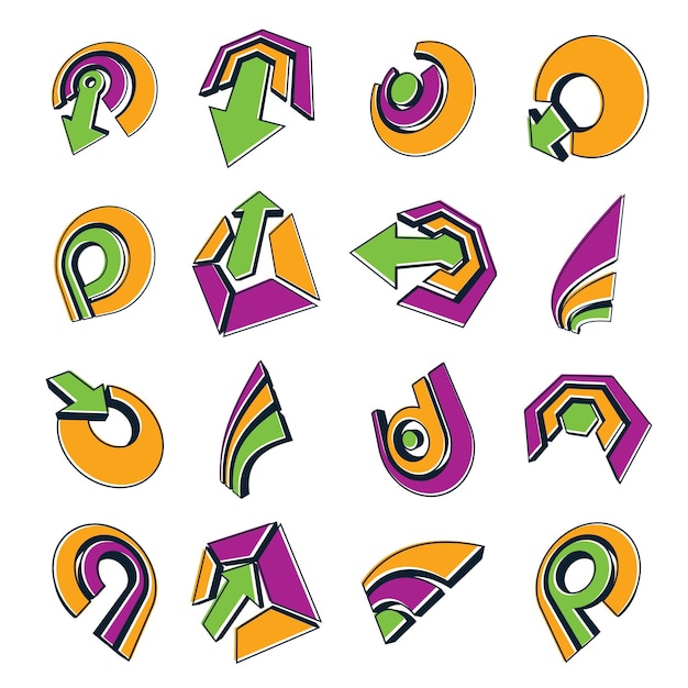 Vector vector 3d abstract icons set, simple corporate graphic design elements. colorful marketing symbols set isolated on white background.