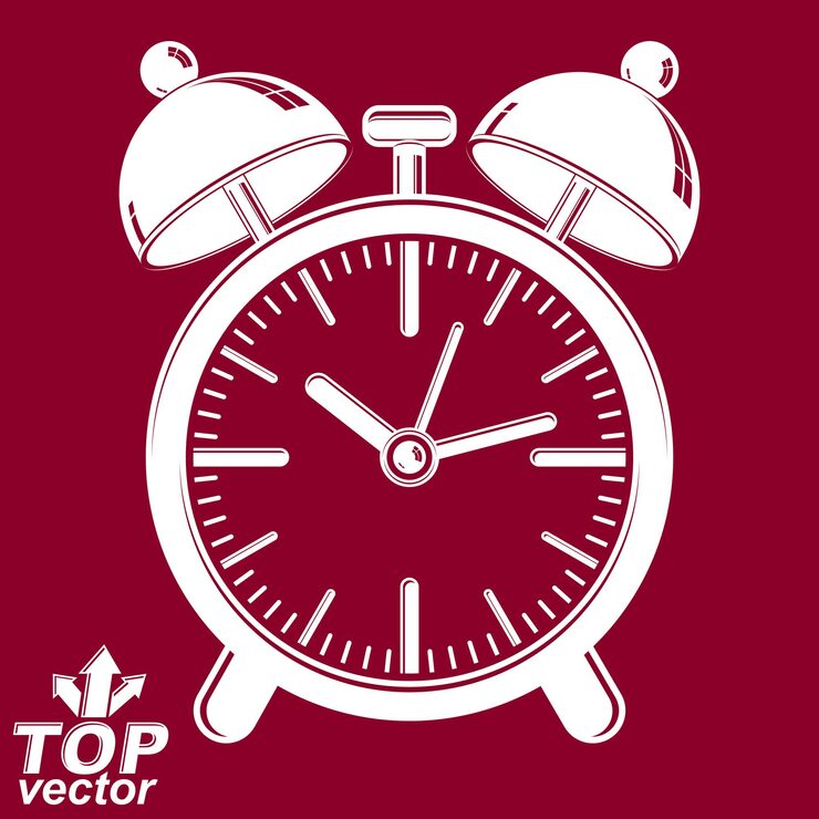 Vector 두 개의 대칭 벨이 있는 벡터 3d 알람 시계는 개념적 아이콘을 깨웁니다. 그래픽 디자인 요소 – 테마를 가져오세요. 클랑 벨이 있는 빨간색 복고풍 타이머, 버전 반전.