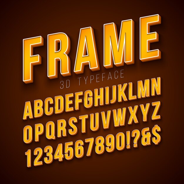 Vector 3d font alfabeto con cornice e ombra