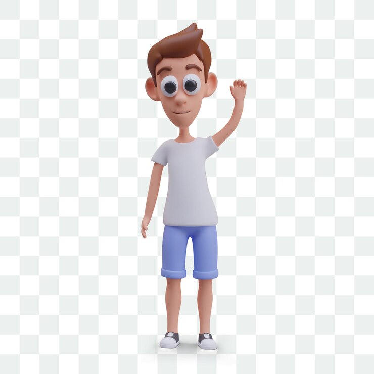 Vector vector 3d boy waving his hand child character greets with gesture