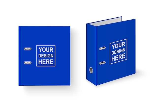 vector 3d closed realistic blank blue office binder with metal rings for a4 paper sheet closeup isolated on white background copy space design template mockup side isometric and top view