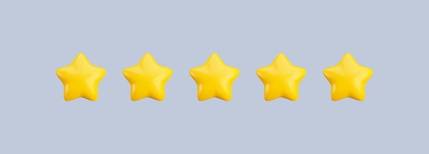 Vector vector 3d five star rating icon realistic cartoon 3d render customer rating and feedback concept cute glossy yellow stars on gray background for web mobile ui game app