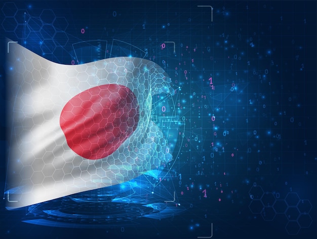 vector 3d flag on blue background with hud interfaces, Japan