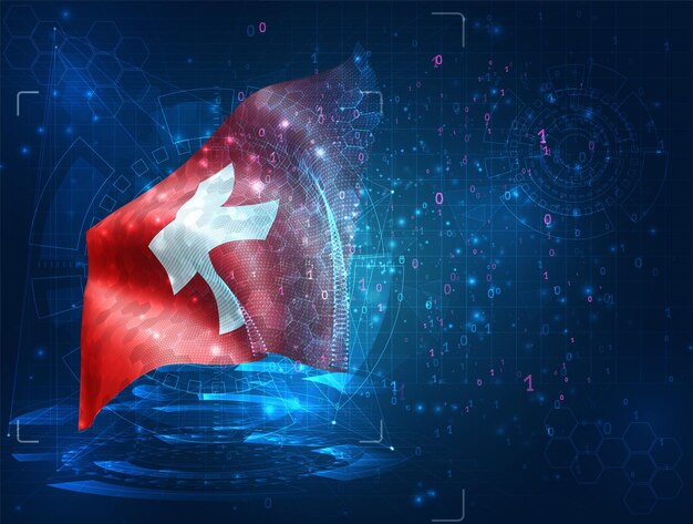 Векторный 3d флаг на синем фоне с интерфейсами hud