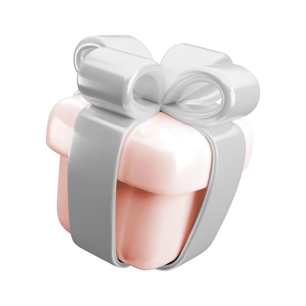 ベクトル ベクトル 3d プレゼントボックスのアイコン白に隔離された銀のリボンボウで可愛い現実的な休日桃のプレゼントバレンタインデー母の日誕生日結婚式のサプライズイラストを最小限の 3d レンダリングで表示します