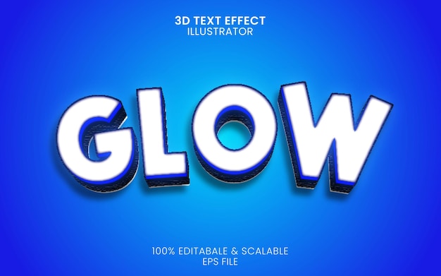 Vector 3d glow tekst stijl effect 3d render met blauwe kleur emboss gradiënt stijl