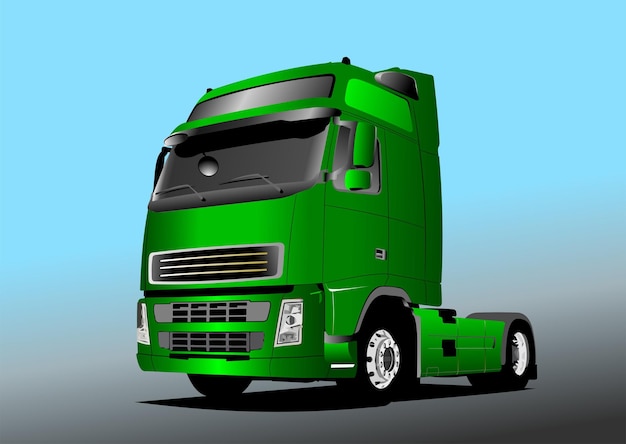 大型トラックの道路上の緑のトラックのベクトル 3 d イラスト