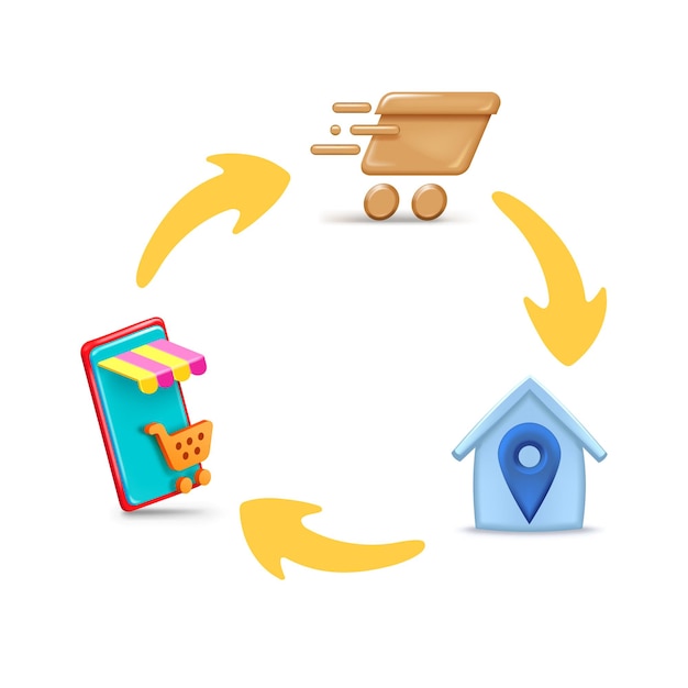 Vector 3D Illustration of an online store with home delivery