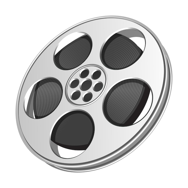 Premium Vector  Vector 3d illustration of realistic retro old fashioned movie  film reel with rolled cinema tape inside isolated on white background